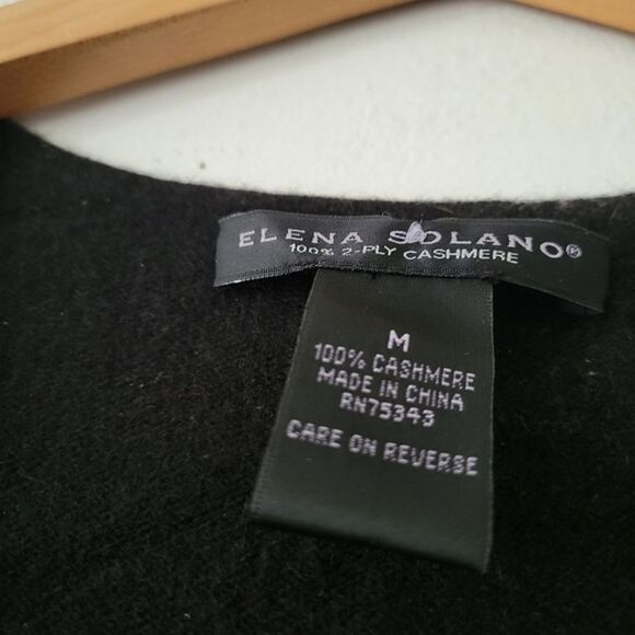 Elena Solano 100% 2-Ply Cashmere V-Neck Tee Short Sleeve Black M - Picture 3 of 5